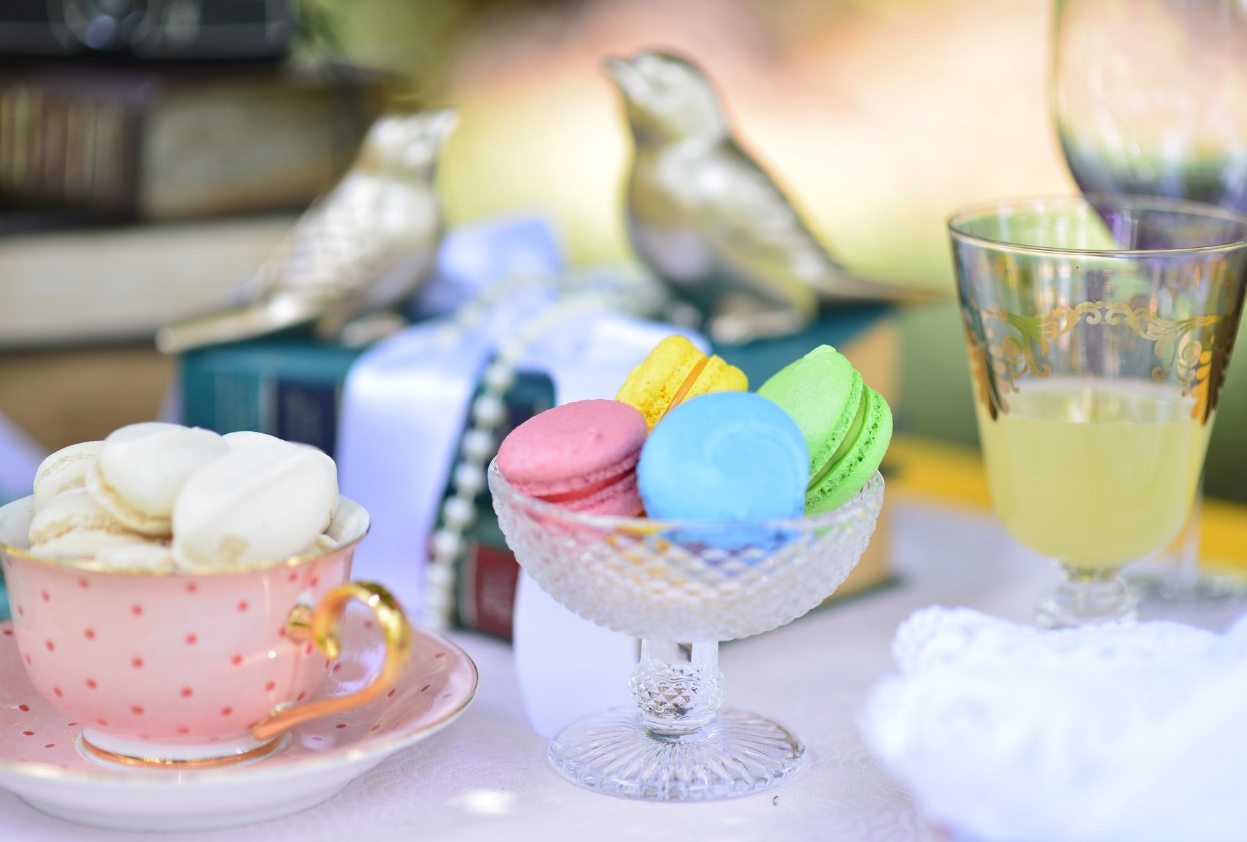 Macaroons set out at a tea party